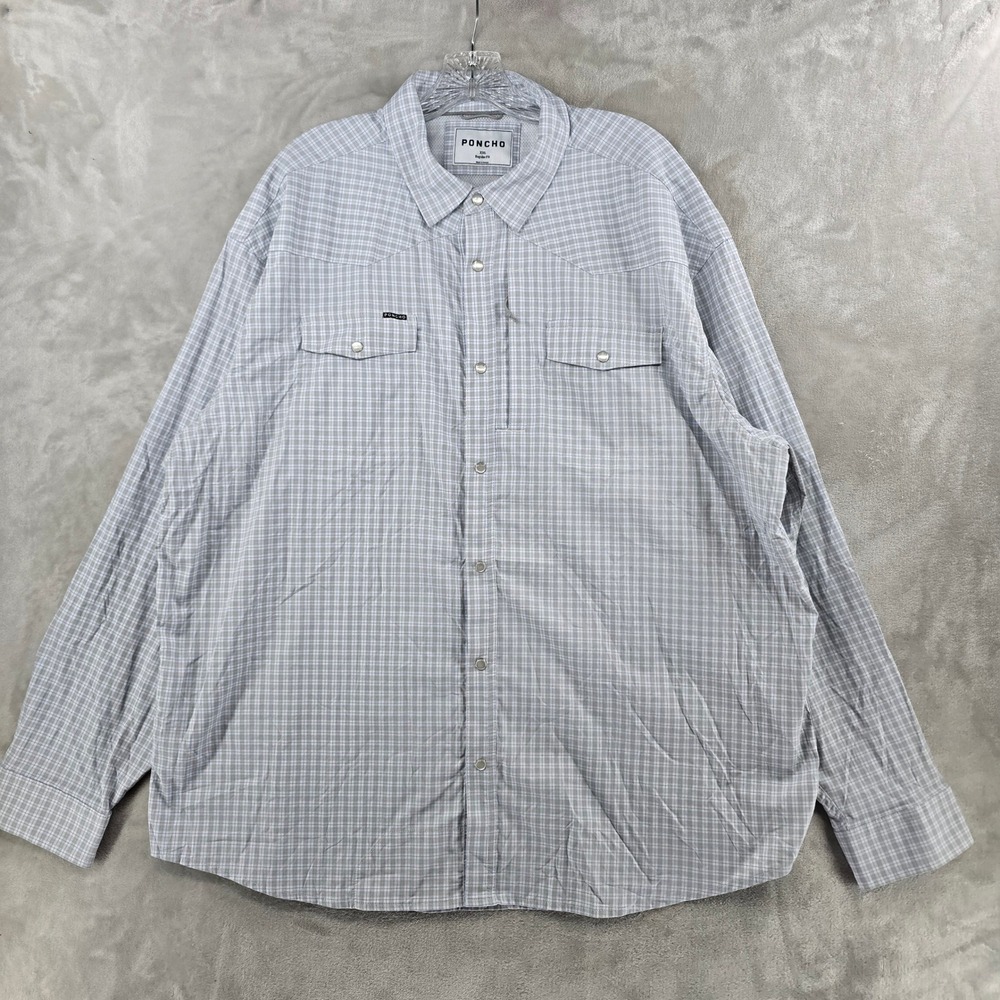 Poncho Western Shirt Mens 2XL Gray Plaid Pearl Snap Performance Long Sleeve